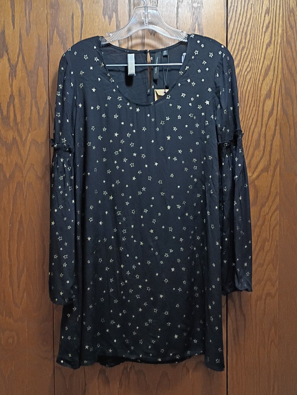 Knot Sisters Black Star-Print Long Sleeve Mini Dress